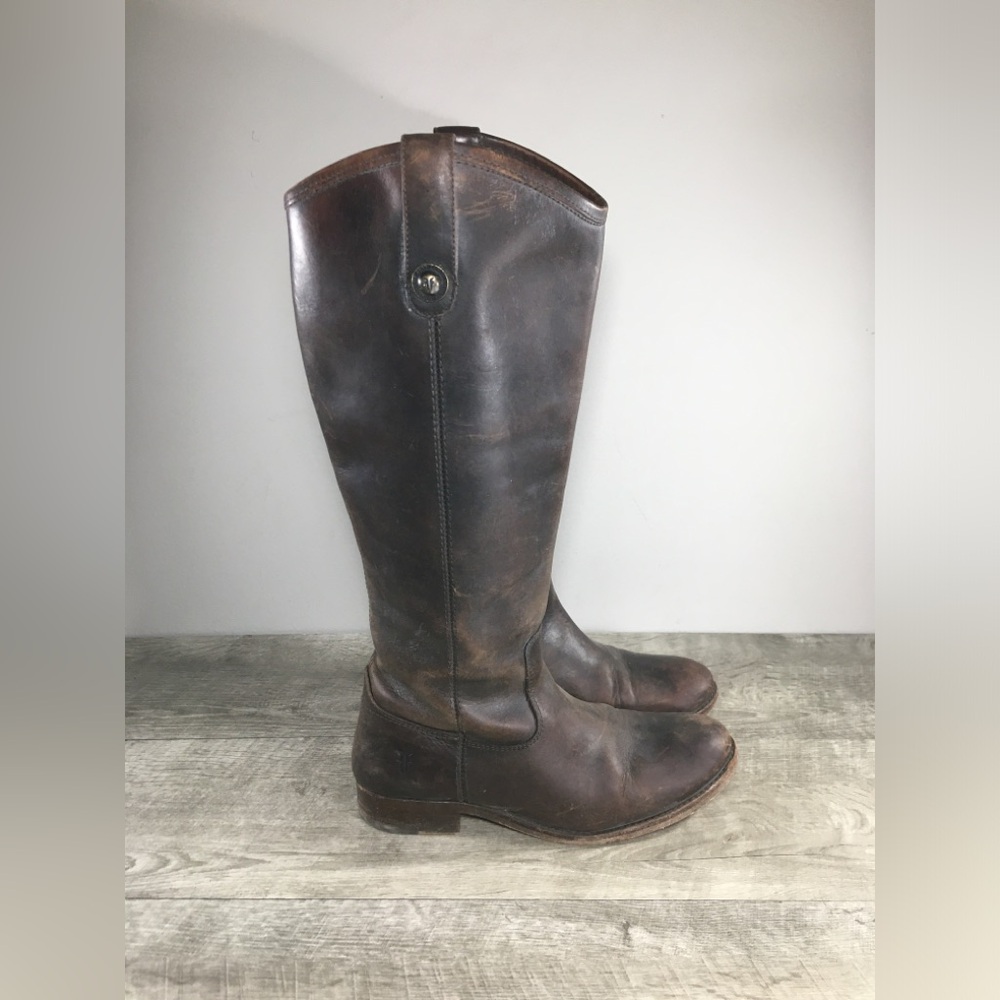 Frye #77153 Melissa Button Womens Distressed Leather Riding Biker Boots Size 6.5